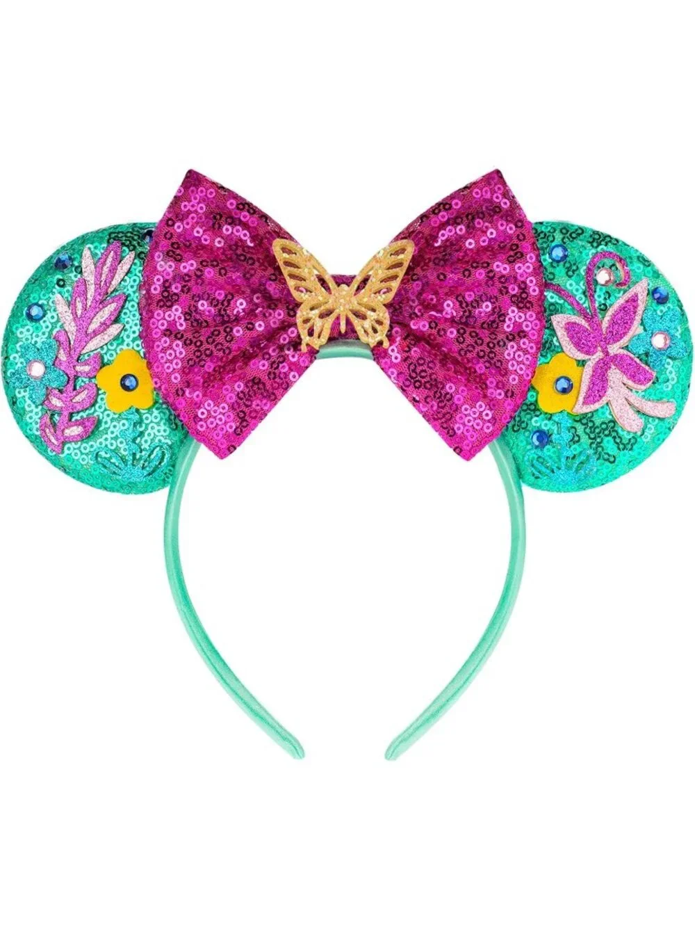 Women Pink Gold Sequin Handmade Mickey Mouse Headband 2 Pieces